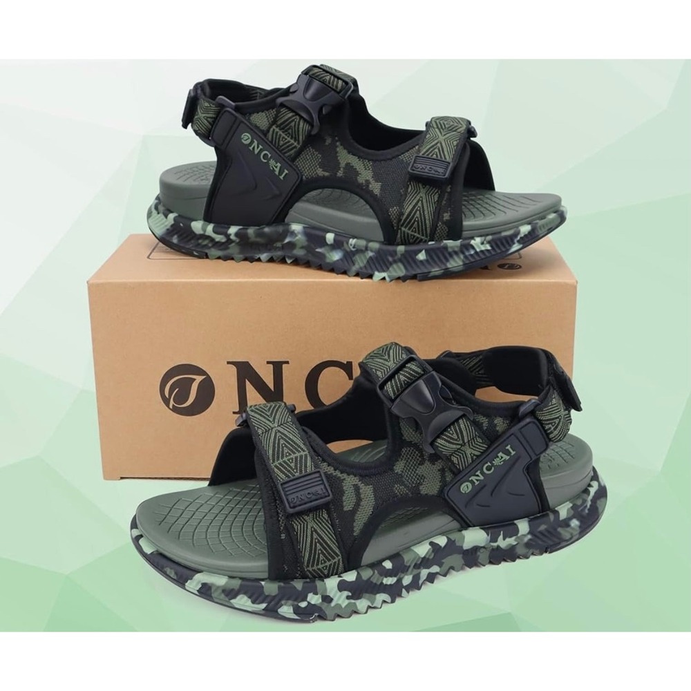 ONCAI Mens Hiking Sandals Green Camo Orthotic Arch Support OM2L8 Size 15 NEW